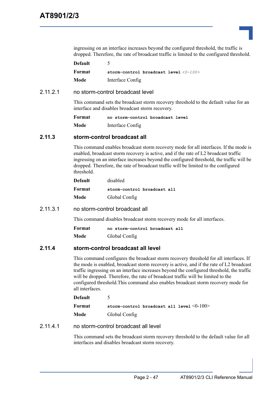 3 storm-control broadcast all, 4 storm-control broadcast all level | Kontron AT8902 Full Size CLI User Manual | Page 81 / 304