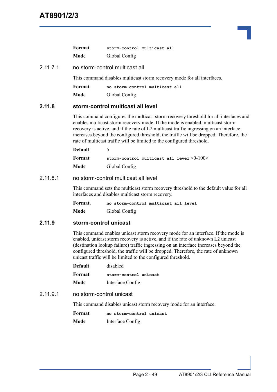 8 storm-control multicast all level, 9 storm-control unicast | Kontron AT8902 Full Size CLI User Manual | Page 83 / 304