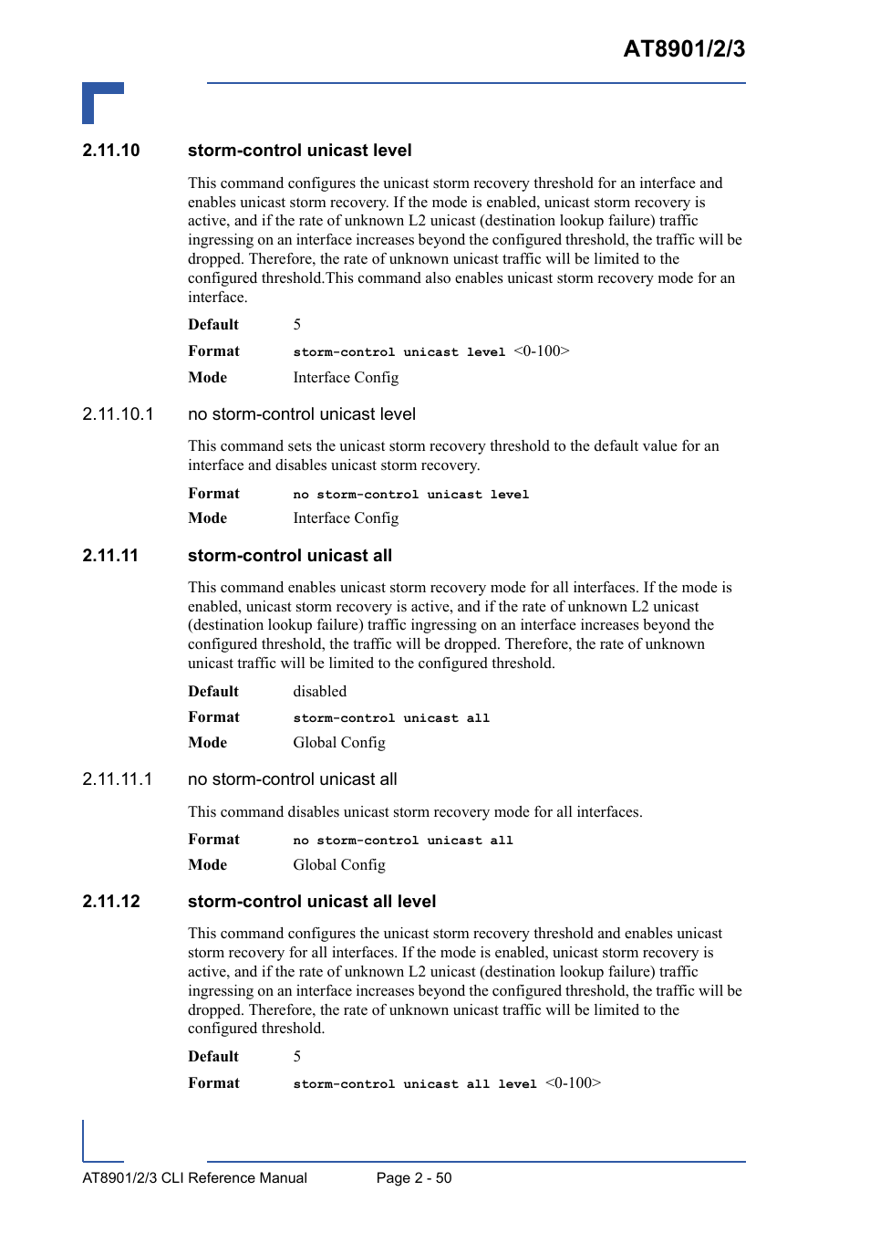 10 storm-control unicast level, 11 storm-control unicast all, 12 storm-control unicast all level | Kontron AT8902 Full Size CLI User Manual | Page 84 / 304