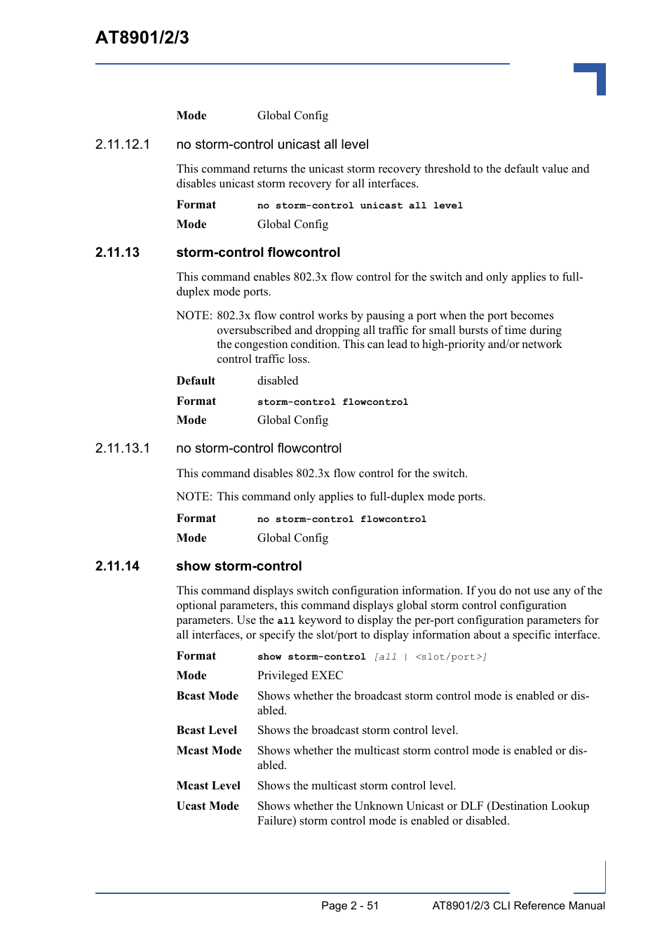 13 storm-control flowcontrol, 14 show storm-control | Kontron AT8902 Full Size CLI User Manual | Page 85 / 304