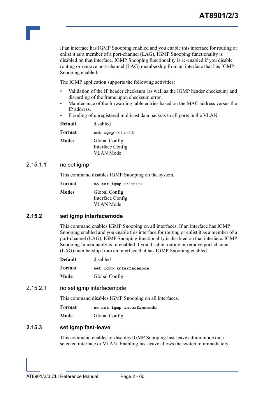 2 set igmp interfacemode, 3 set igmp fast-leave | Kontron AT8902 Full Size CLI User Manual | Page 94 / 304