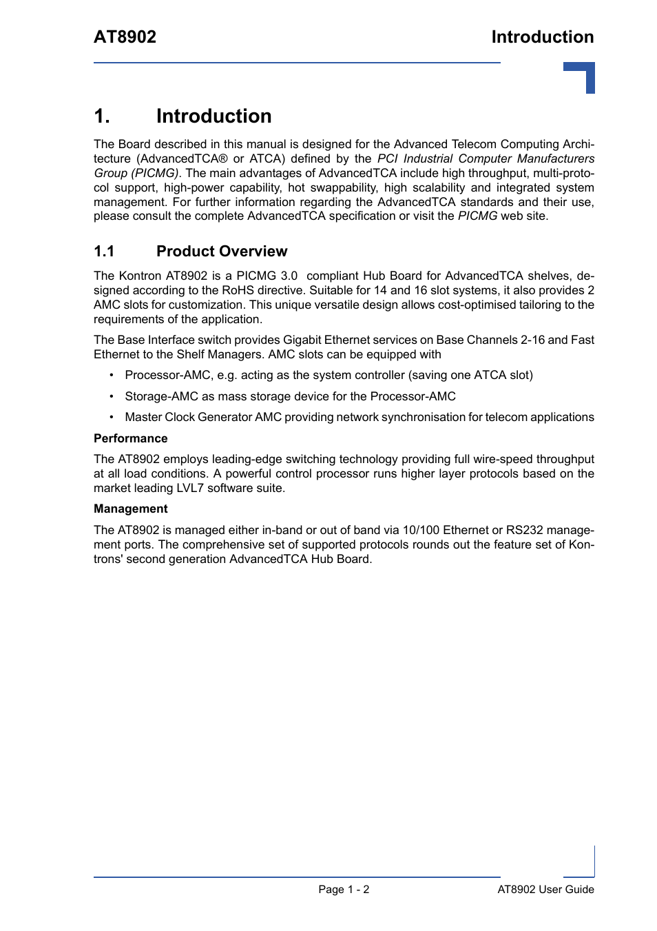 Introduction, 1 product overview, Introduction - 2 | 1 product overview - 2, At8902 introduction | Kontron AT8902 User Manual | Page 16 / 94