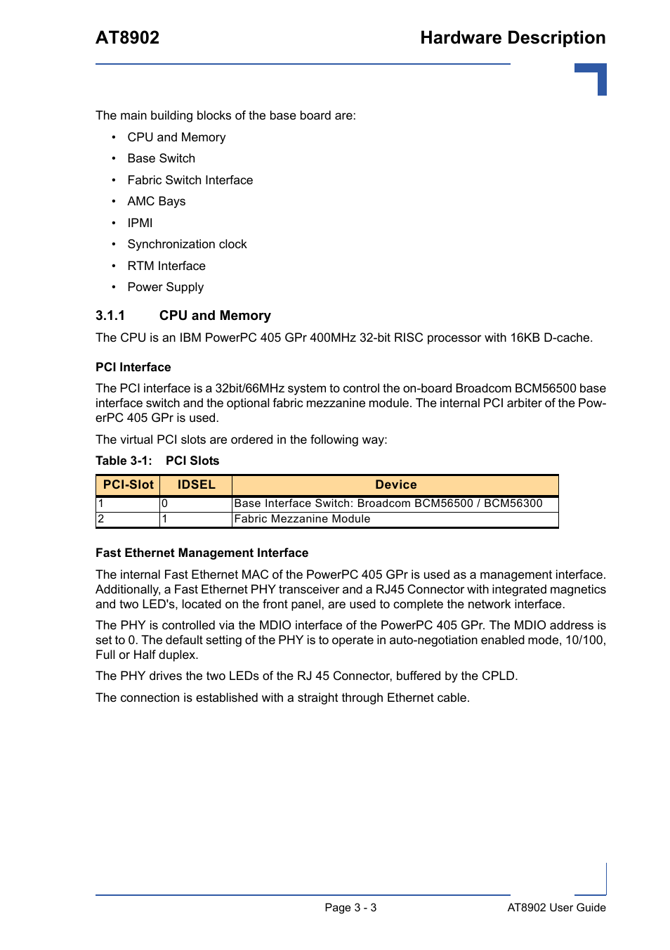 1 cpu and memory, Cpu and memory - 3, Pci slots - 3 | At8902 hardware description | Kontron AT8902 User Manual | Page 37 / 94