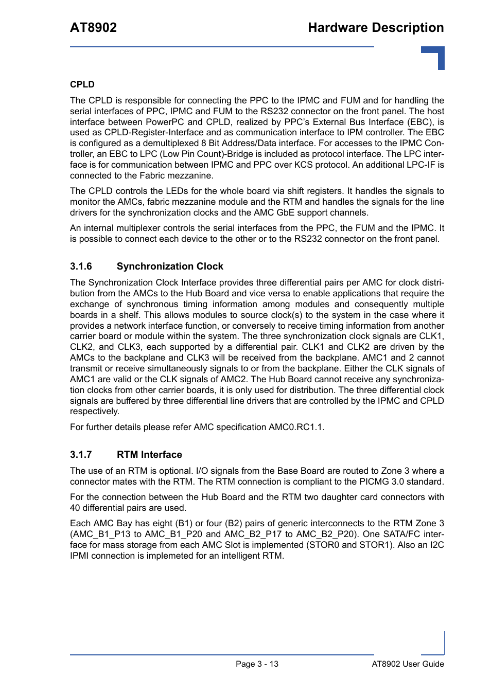 6 synchronization clock, 7 rtm interface, Synchronization clock - 13 | Rtm interface - 13, At8902 hardware description | Kontron AT8902 User Manual | Page 47 / 94