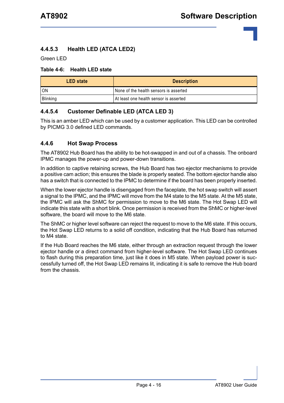 6 hot swap process, Hot swap process - 16, Health led state - 16 | At8902 software description | Kontron AT8902 User Manual | Page 83 / 94