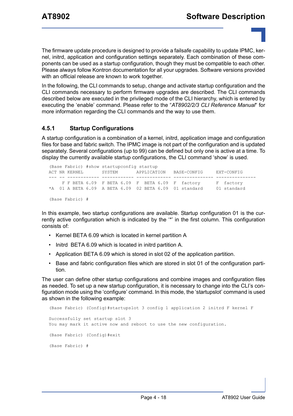 1 startup configurations, Startup configurations - 18, At8902 software description | Kontron AT8902 User Manual | Page 85 / 94