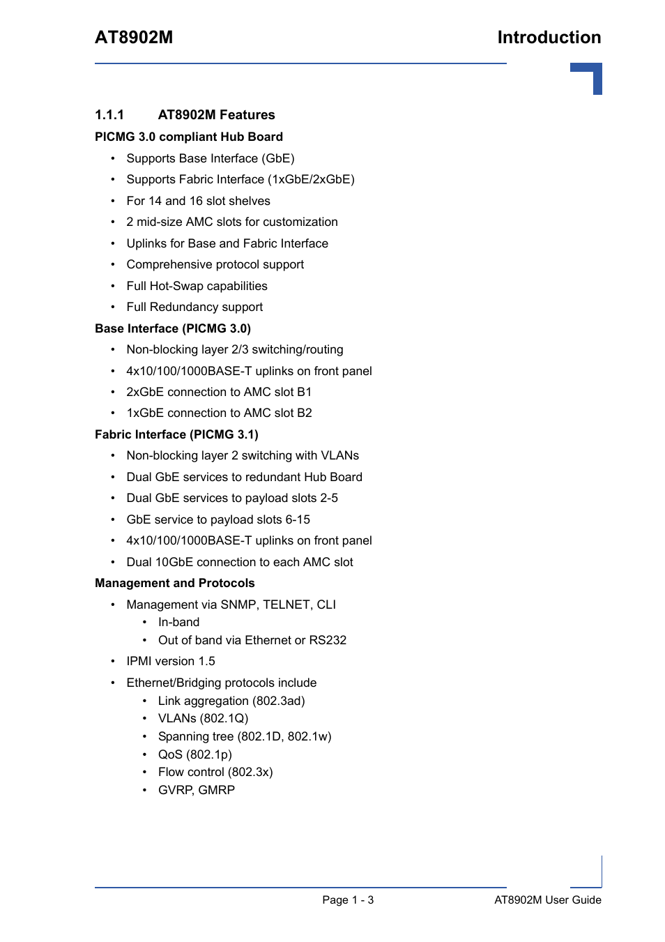 1 at8902m features, At8902m features - 3, At8902m introduction | Kontron AT8902M User Manual | Page 16 / 92