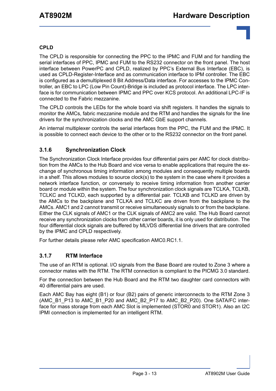 6 synchronization clock, 7 rtm interface, Synchronization clock - 13 | Rtm interface - 13, At8902m hardware description | Kontron AT8902M User Manual | Page 46 / 92
