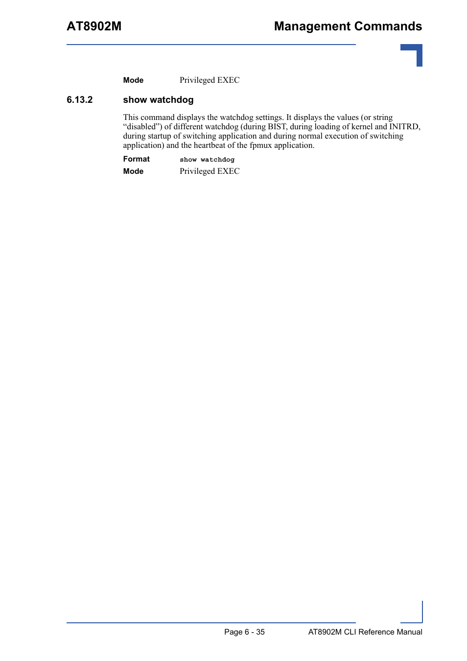 2 show watchdog, 2 show watchdog - 35, At8902m management commands | Kontron AT8902M CLI User Manual | Page 287 / 315