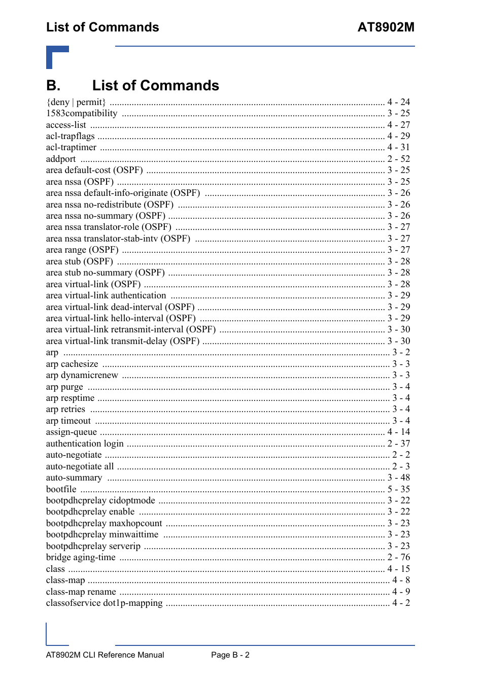 B. list of commands | Kontron AT8902M CLI User Manual | Page 296 / 315