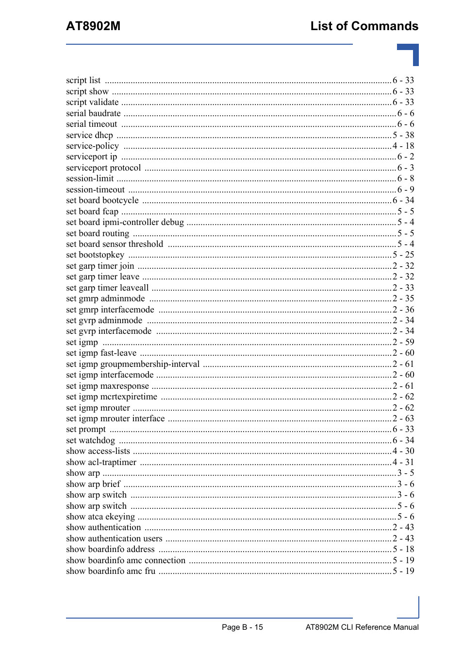 At8902m list of commands | Kontron AT8902M CLI User Manual | Page 309 / 315