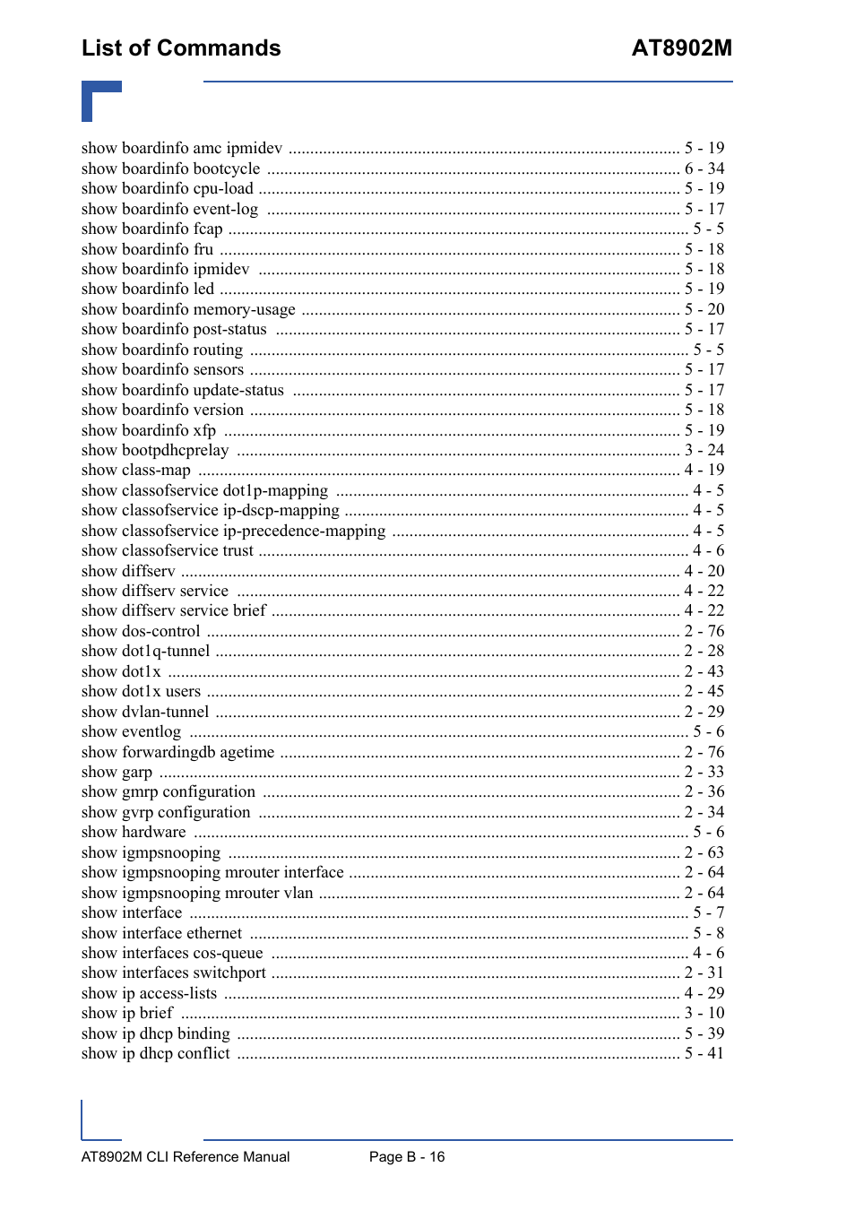 List of commands at8902m | Kontron AT8902M CLI User Manual | Page 310 / 315