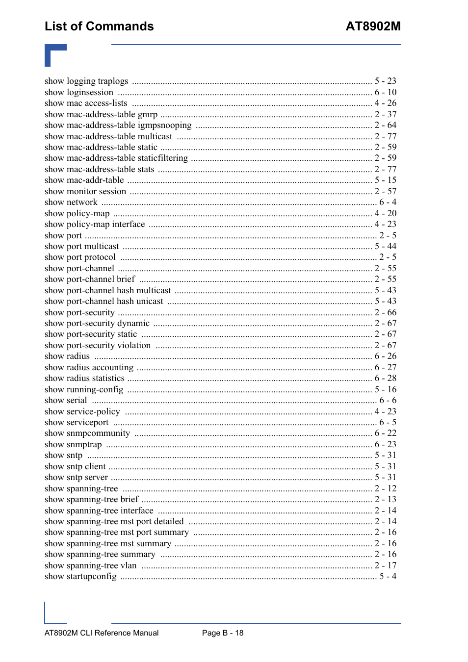 List of commands at8902m | Kontron AT8902M CLI User Manual | Page 312 / 315