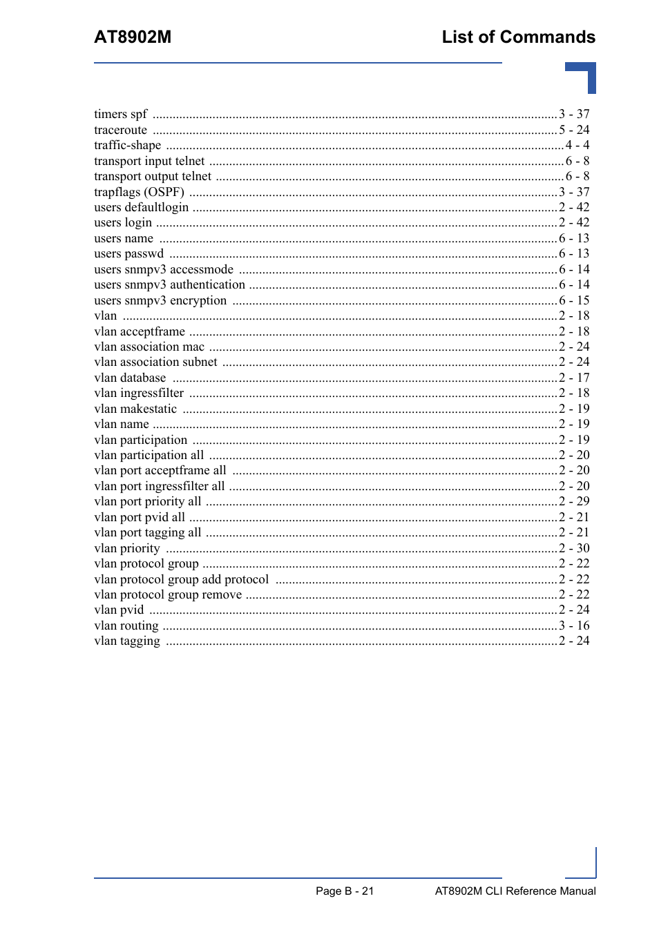 At8902m list of commands | Kontron AT8902M CLI User Manual | Page 315 / 315