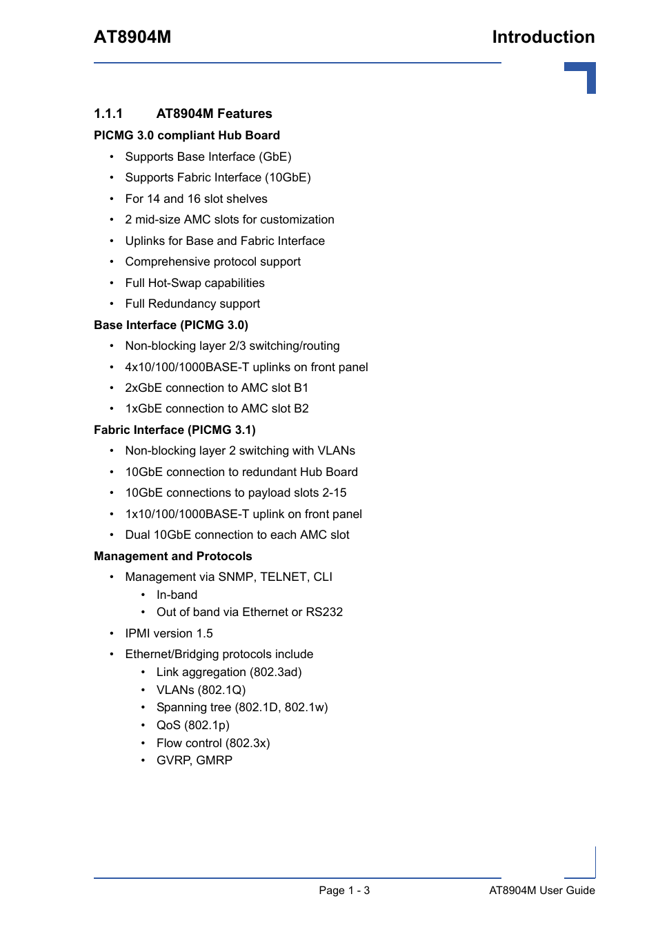 1 at8904m features, At8904m features - 3, At8904m introduction | Kontron AT8904 User Manual | Page 16 / 93