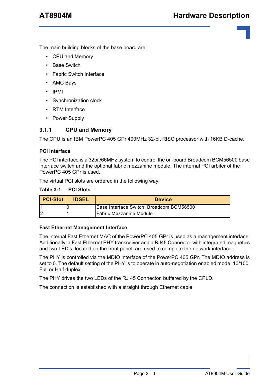 1 cpu and memory, Cpu and memory - 3, Pci slots - 3 | At8904m hardware description | Kontron AT8904 User Manual | Page 37 / 93