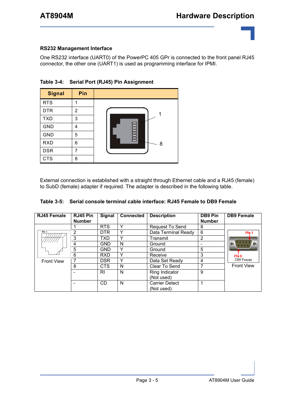 Serial port (rj45) pin assignment - 5, At8904m hardware description | Kontron AT8904 User Manual | Page 39 / 93