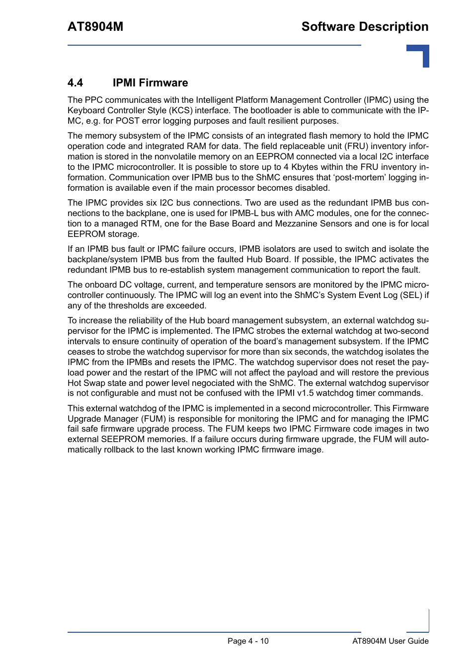 4 ipmi firmware, 4 ipmi firmware - 10, At8904m software description | Kontron AT8904 User Manual | Page 76 / 93
