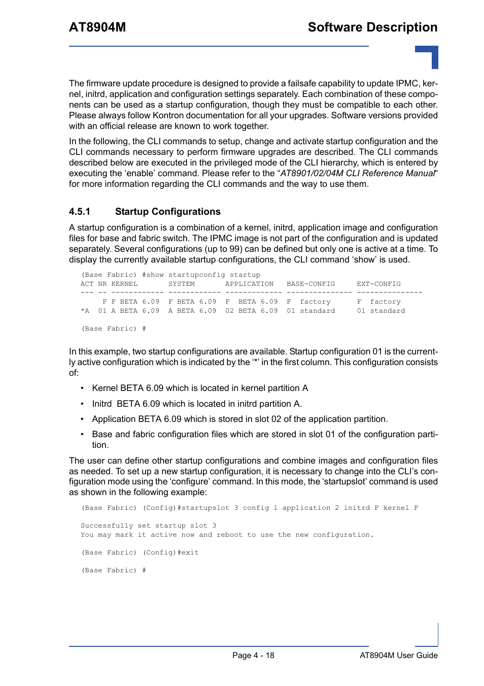 1 startup configurations, Startup configurations - 18, At8904m software description | Kontron AT8904 User Manual | Page 84 / 93