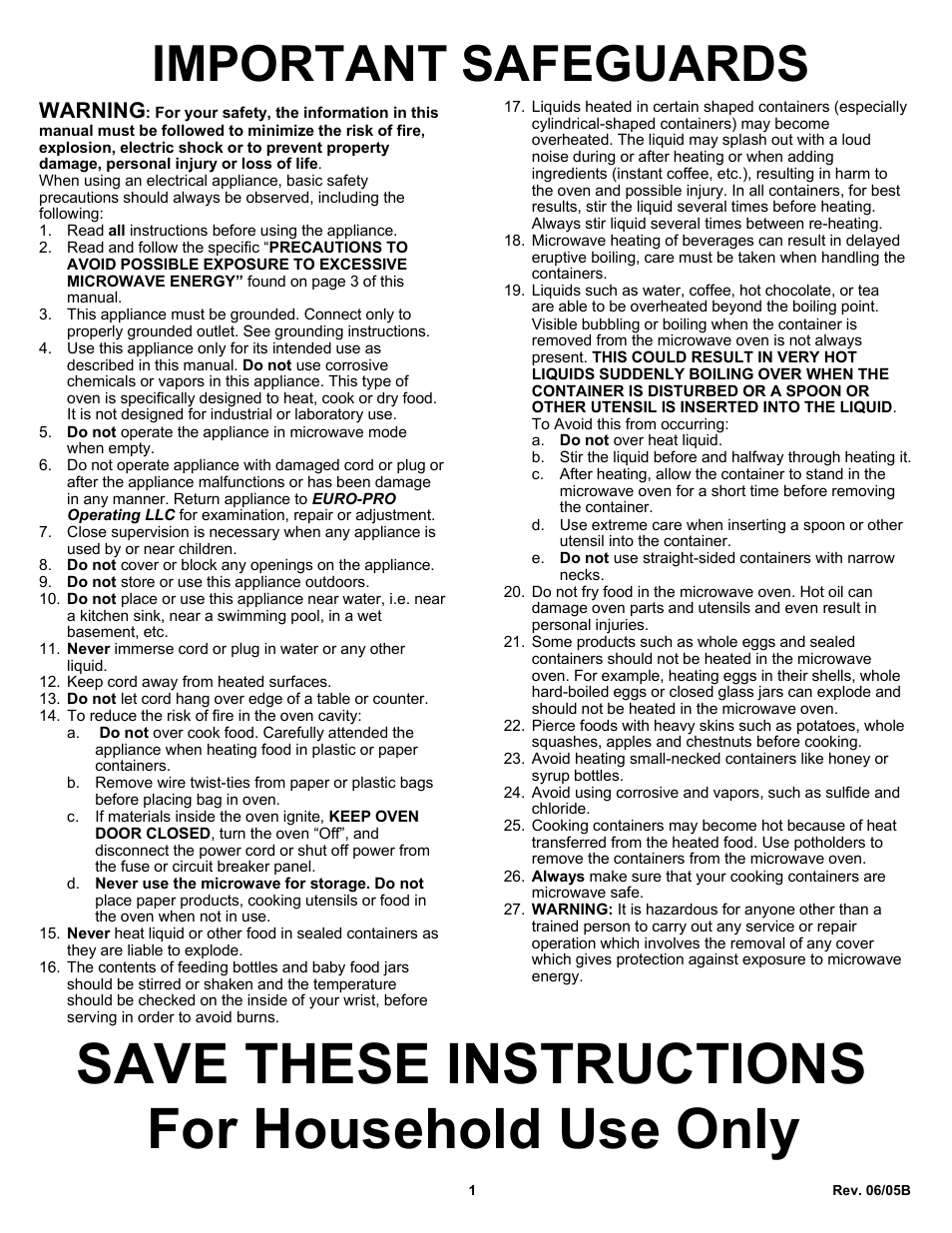 Save these instructions for household use only, Important safeguards, Warning | Bravetti PLATINUM PRO K5345H User Manual | Page 3 / 15