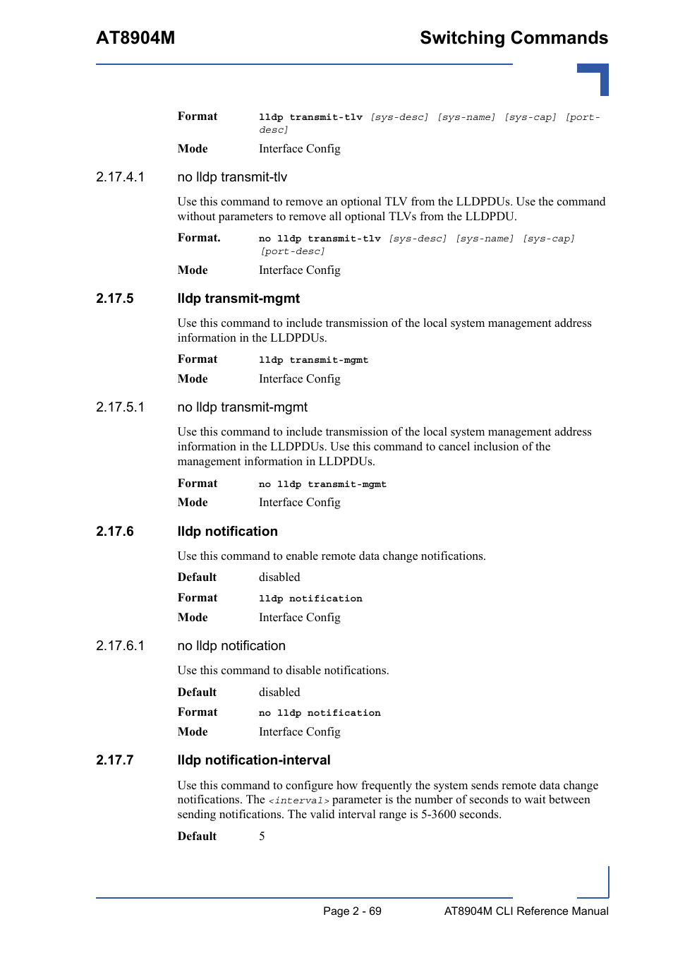 5 lldp transmit-mgmt, 6 lldp notification, 7 lldp notification-interval | At8904m switching commands | Kontron AT8904 CLI User Manual | Page 105 / 317