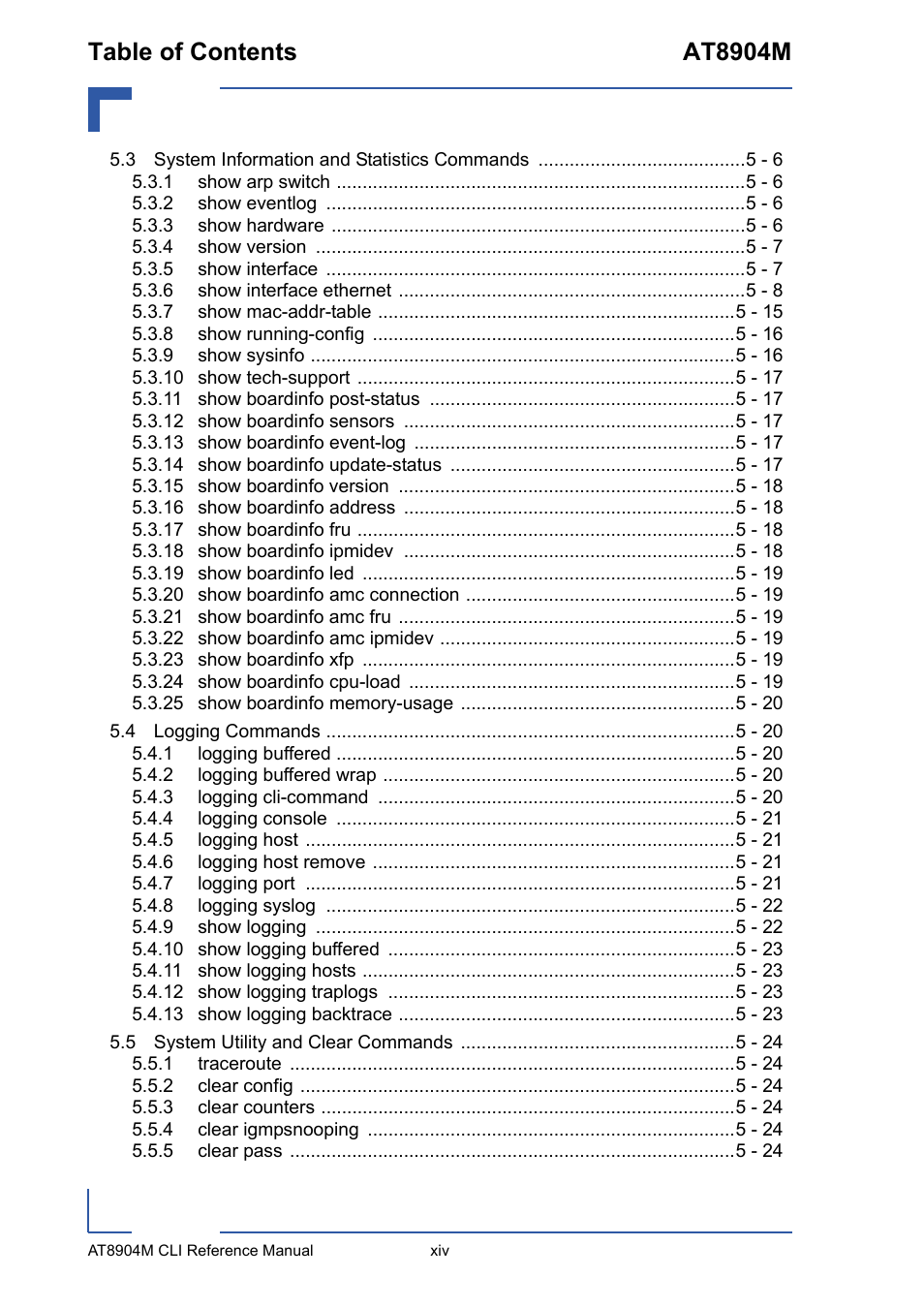 Table of contents at8904m | Kontron AT8904 CLI User Manual | Page 14 / 317