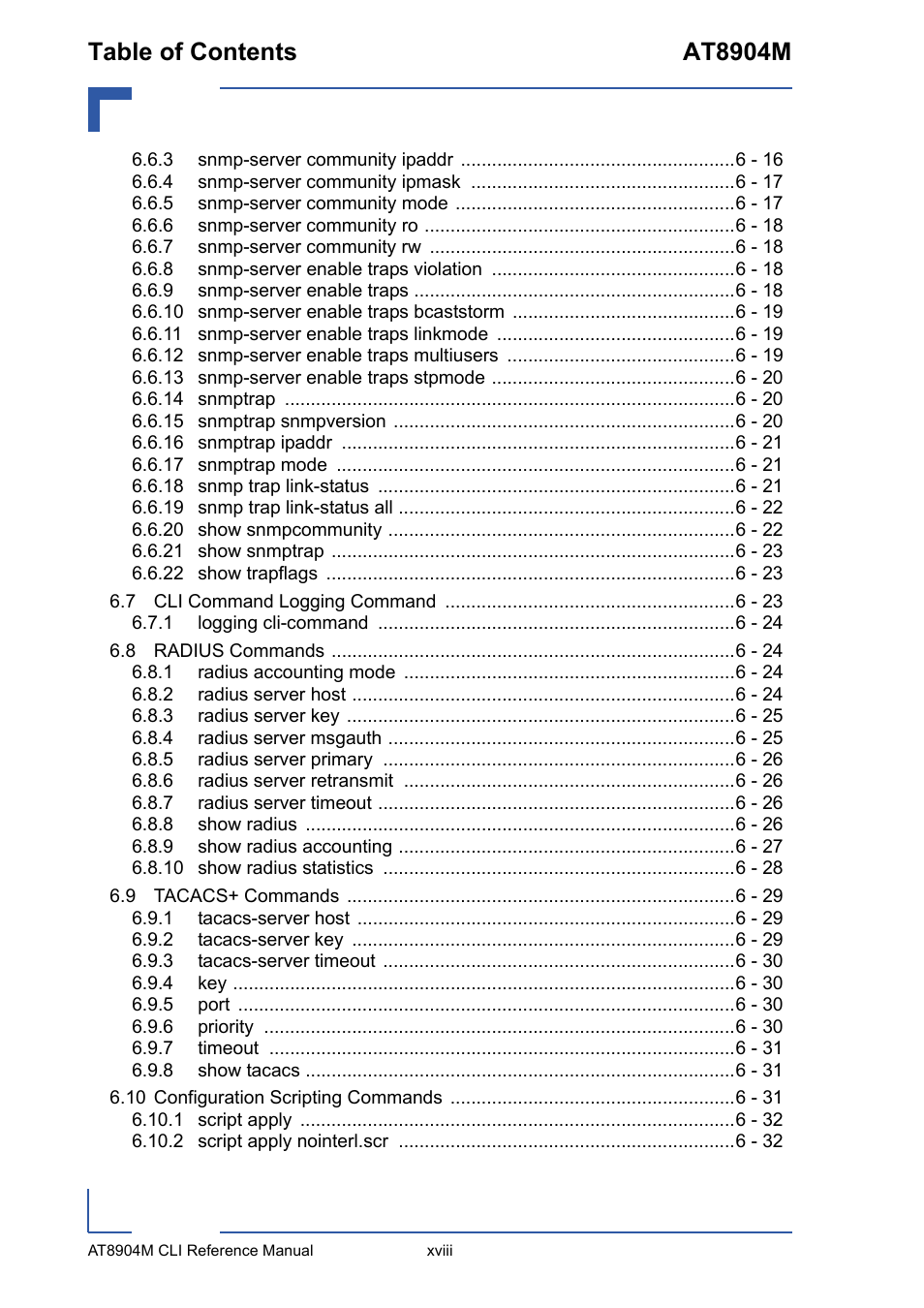 Table of contents at8904m | Kontron AT8904 CLI User Manual | Page 18 / 317