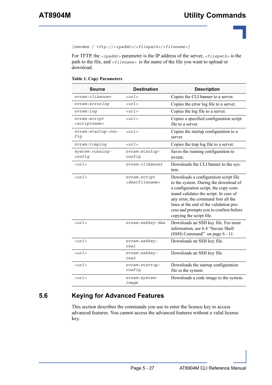 6 keying for advanced features, 6 keying for advanced features - 27, At8904m utility commands | Kontron AT8904 CLI User Manual | Page 227 / 317