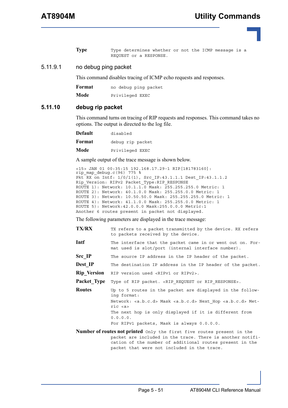 10 debug rip packet, 10 debug rip packet - 51, At8904m utility commands | Kontron AT8904 CLI User Manual | Page 251 / 317