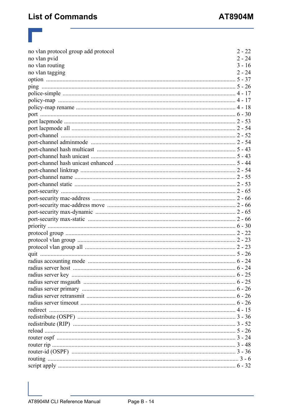 List of commands at8904m | Kontron AT8904 CLI User Manual | Page 310 / 317