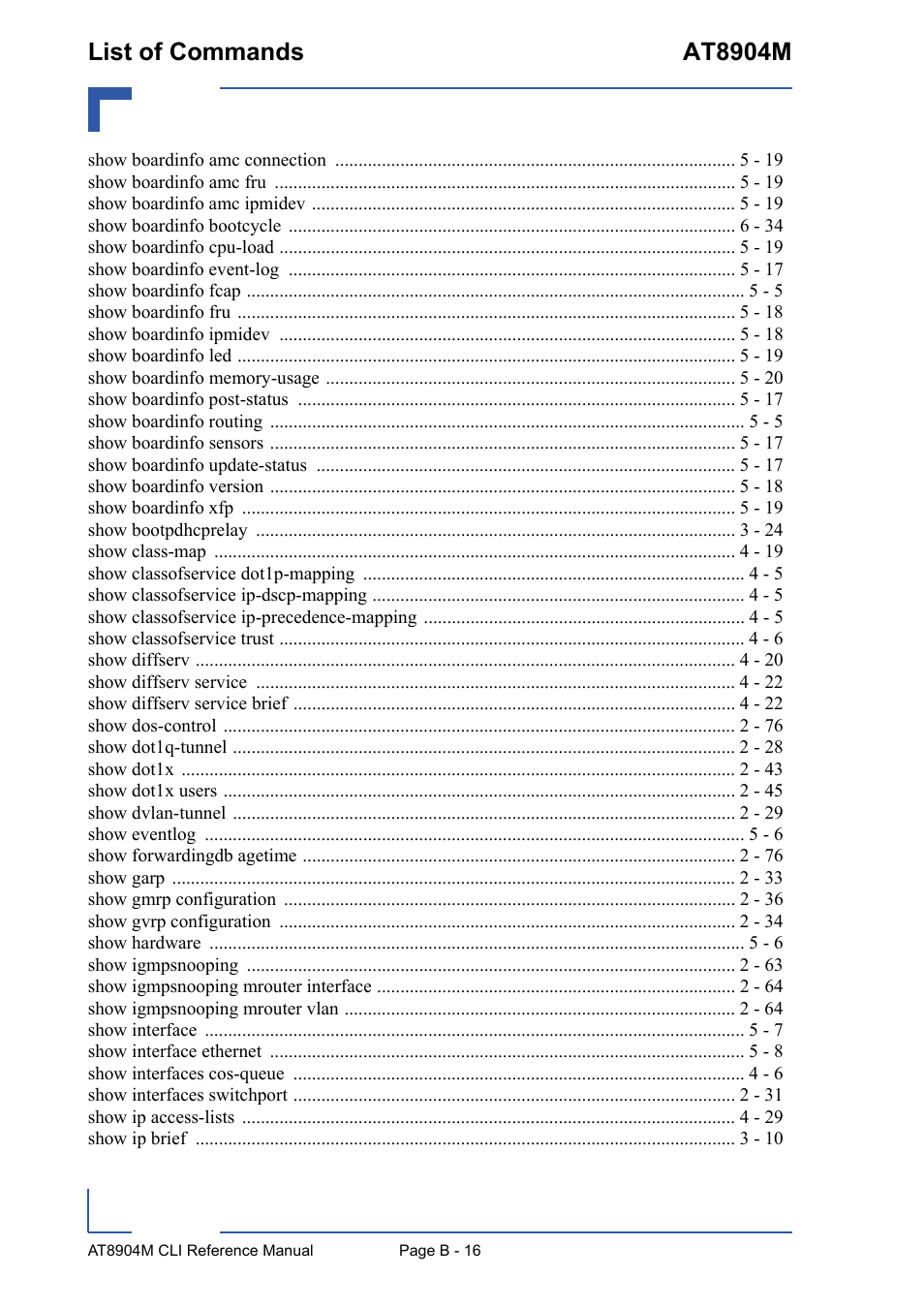 List of commands at8904m | Kontron AT8904 CLI User Manual | Page 312 / 317