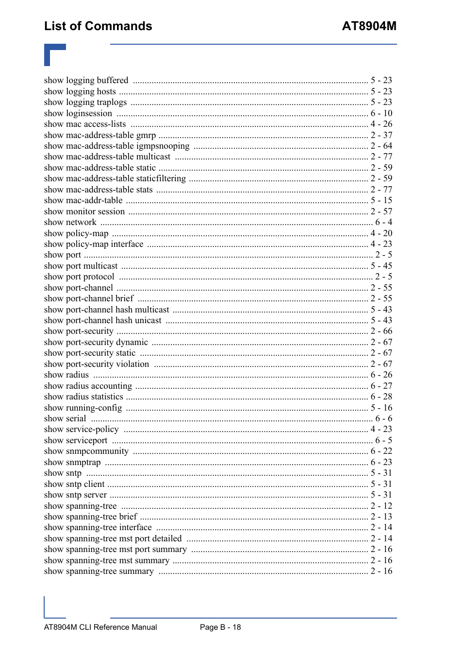 List of commands at8904m | Kontron AT8904 CLI User Manual | Page 314 / 317