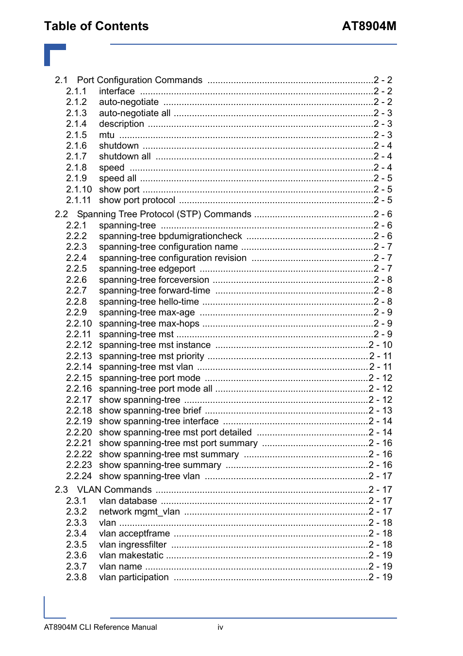 Table of contents at8904m | Kontron AT8904 CLI User Manual | Page 4 / 317