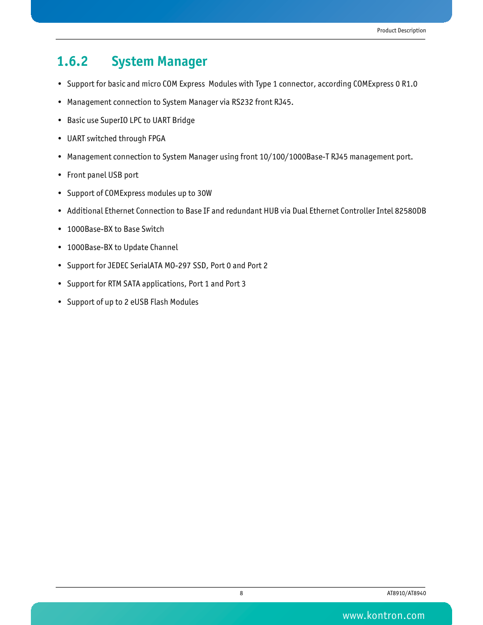 2 system manager, System manager | Kontron AT8940 User Manual | Page 23 / 84