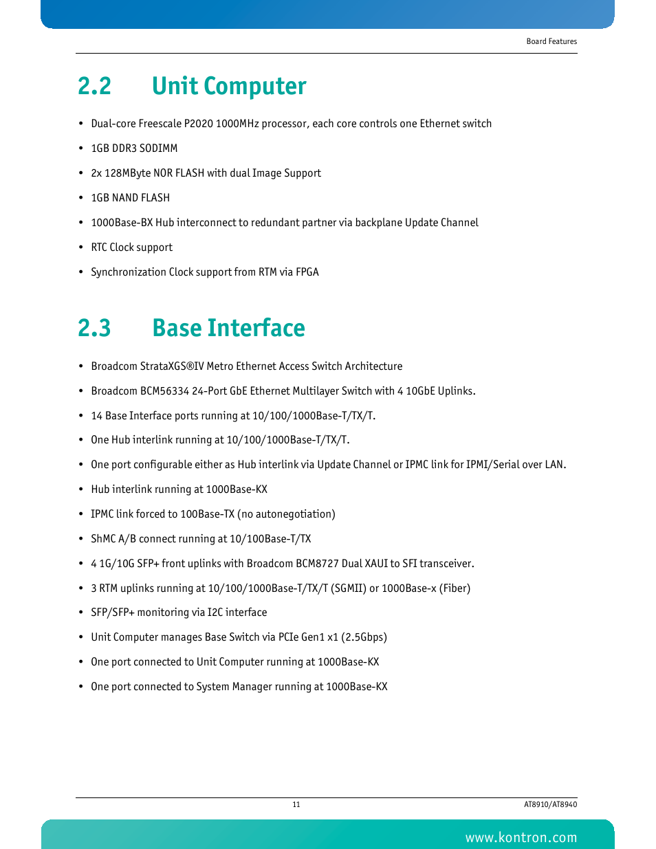 2 unit computer, 3 base interface, 2 unit computer 2.3 base interface | Kontron AT8940 User Manual | Page 26 / 84