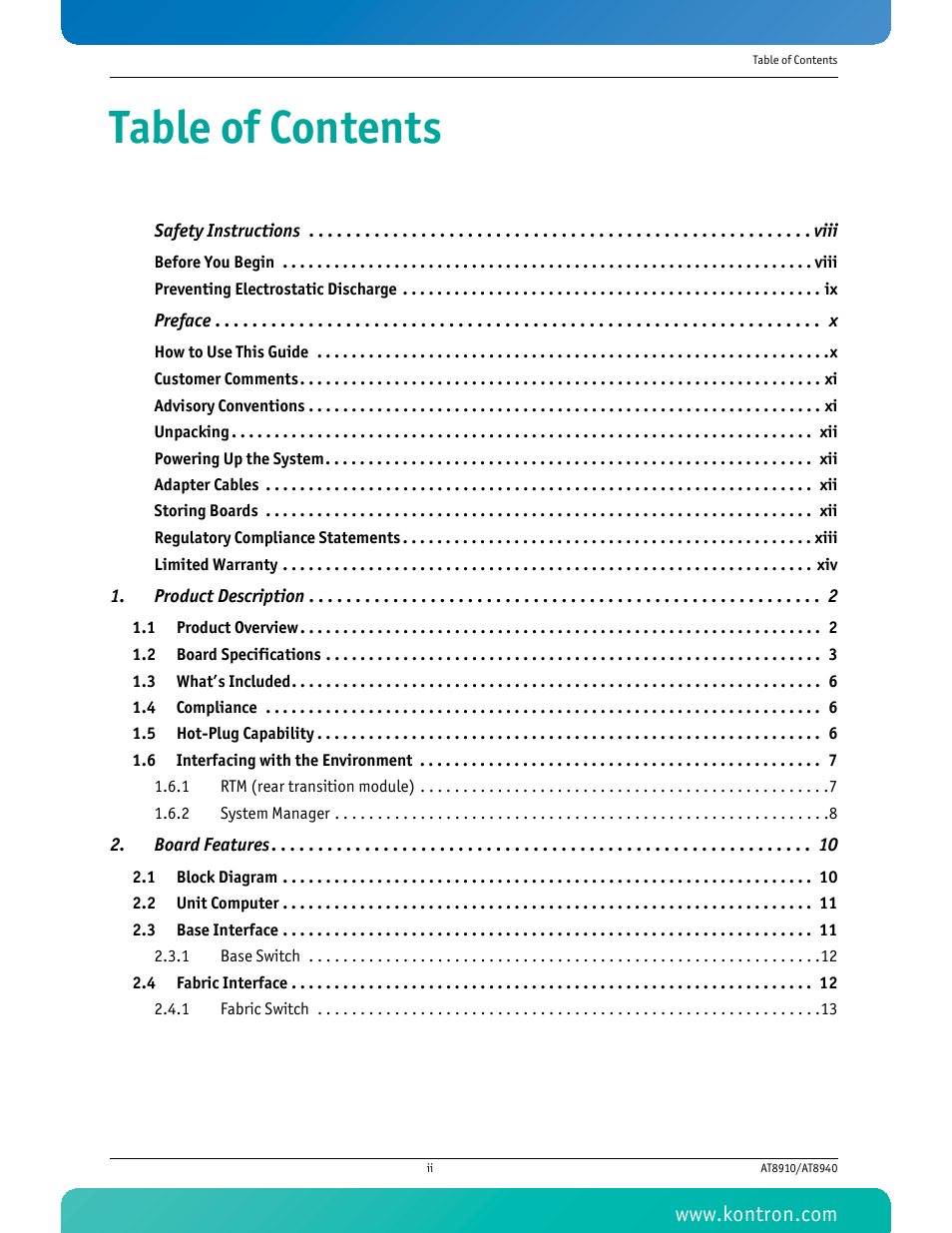 Kontron AT8940 User Manual | Page 3 / 84