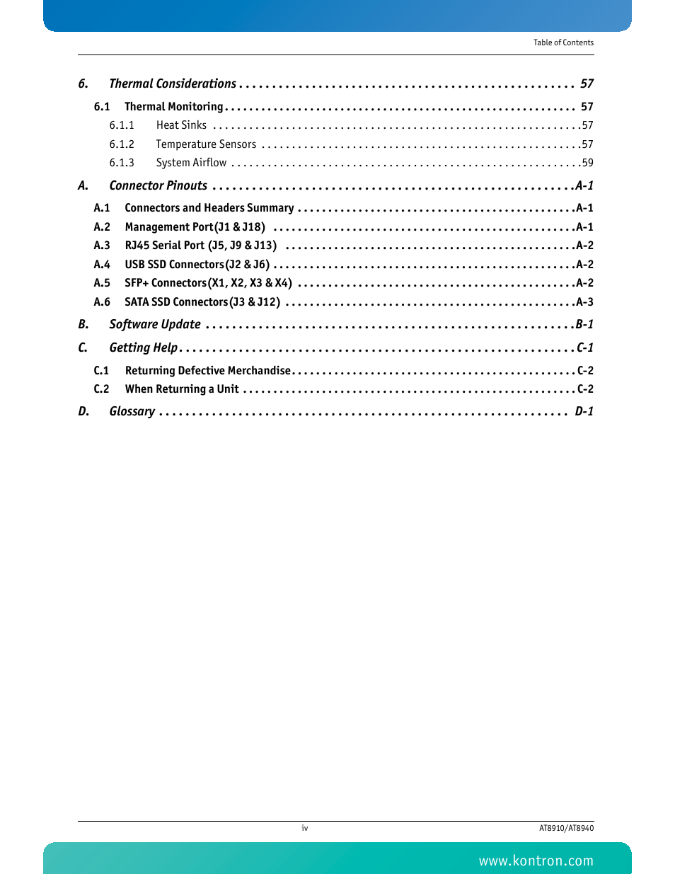 Thermal considerations 57 | Kontron AT8940 User Manual | Page 5 / 84