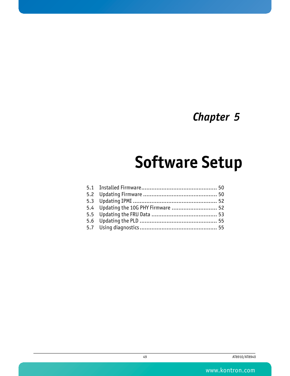 Software setup, Chapter 5 | Kontron AT8940 User Manual | Page 64 / 84