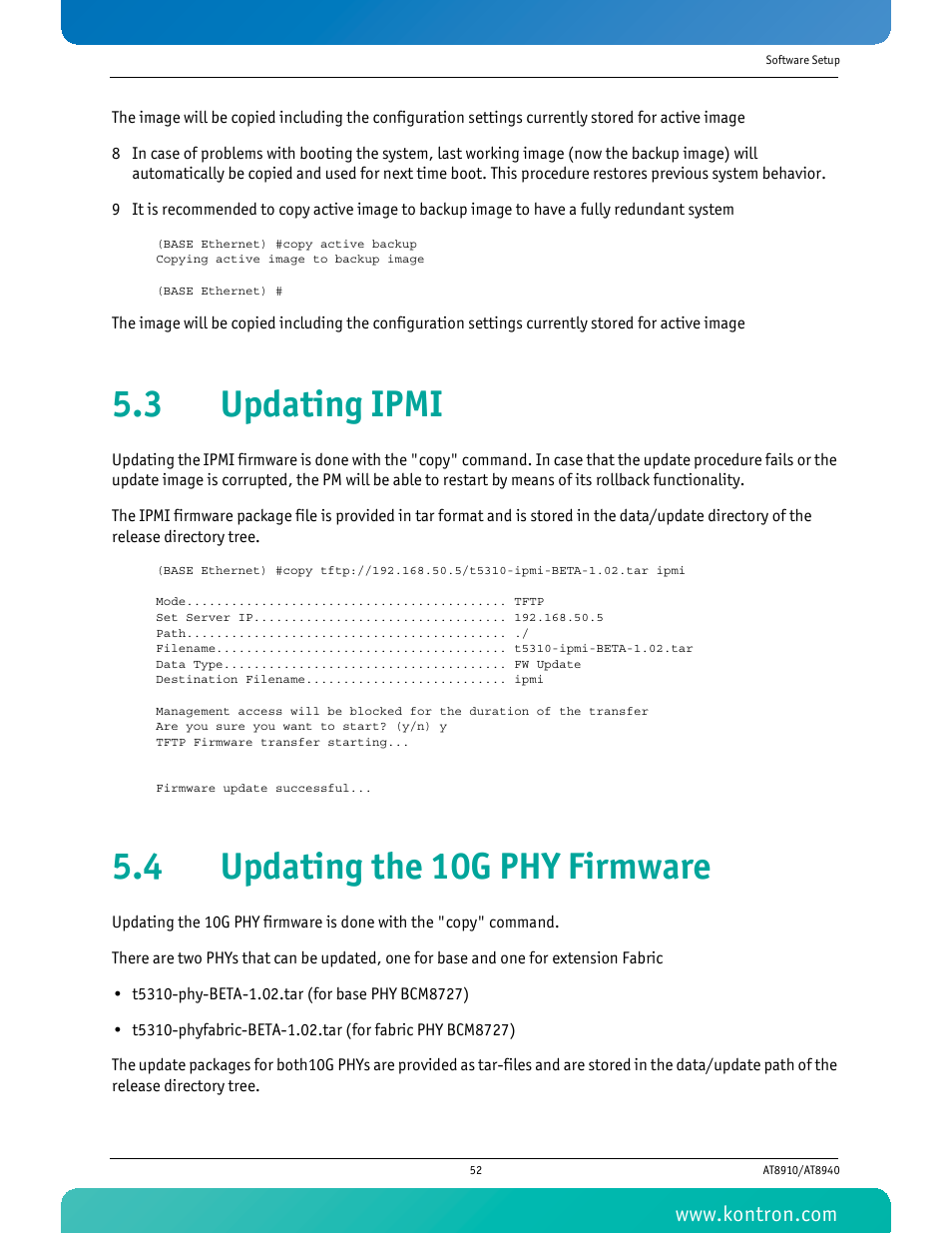 3 updating ipmi, 4 updating the 10g phy firmware, 3 updating ipmi 5.4 updating the 10g phy firmware | Kontron AT8940 User Manual | Page 67 / 84