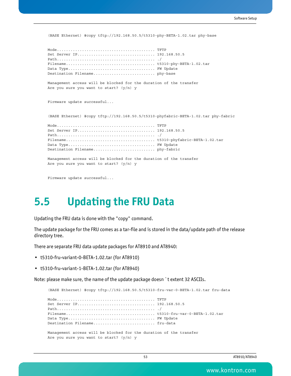 5 updating the fru data | Kontron AT8940 User Manual | Page 68 / 84