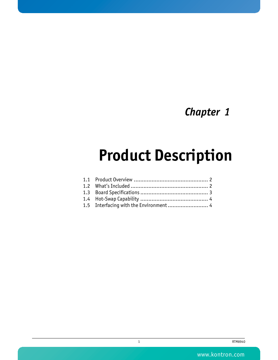 Product description, Chapter 1 | Kontron RTM8940 User Manual | Page 14 / 36