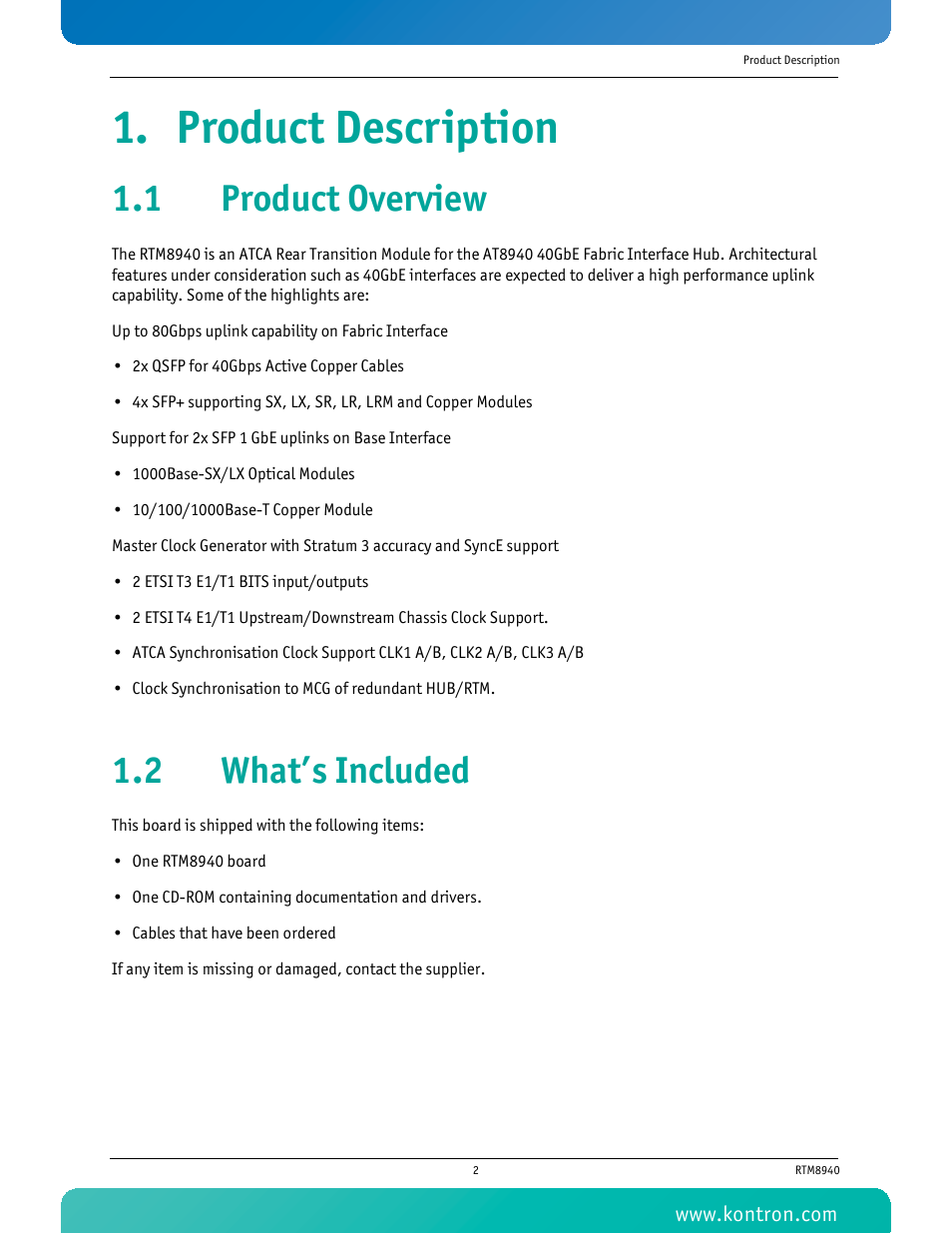 Product description, 1 product overview, 2 what’s included | 1 product overview 1.2 what’s included | Kontron RTM8940 User Manual | Page 15 / 36