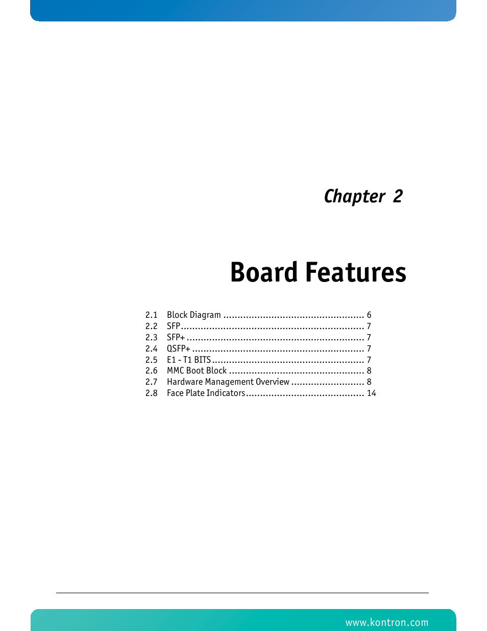 Board features, Chapter 2 | Kontron RTM8940 User Manual | Page 18 / 36