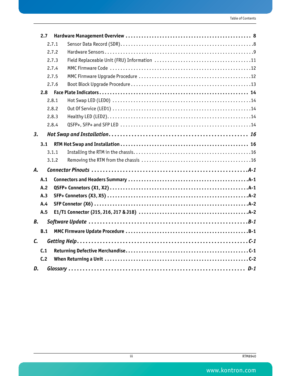 Hot swap and installation 16 | Kontron RTM8940 User Manual | Page 4 / 36