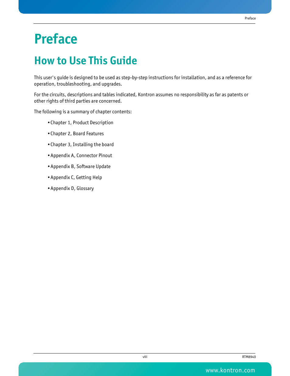 Preface, How to use this guide | Kontron RTM8940 User Manual | Page 9 / 36