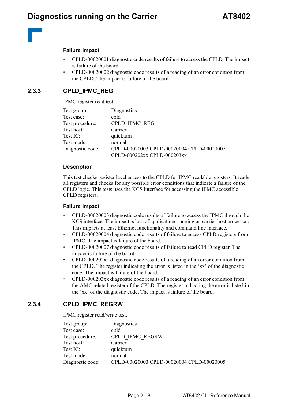 3 cpld_ipmc_reg, 4 cpld_ipmc_regrw, Cpld_ipmc_reg - 8 | Cpld_ipmc_regrw - 8, Diagnostics running on the carrier at8402 | Kontron AT8402 Diagnostics Manual User Manual | Page 16 / 39