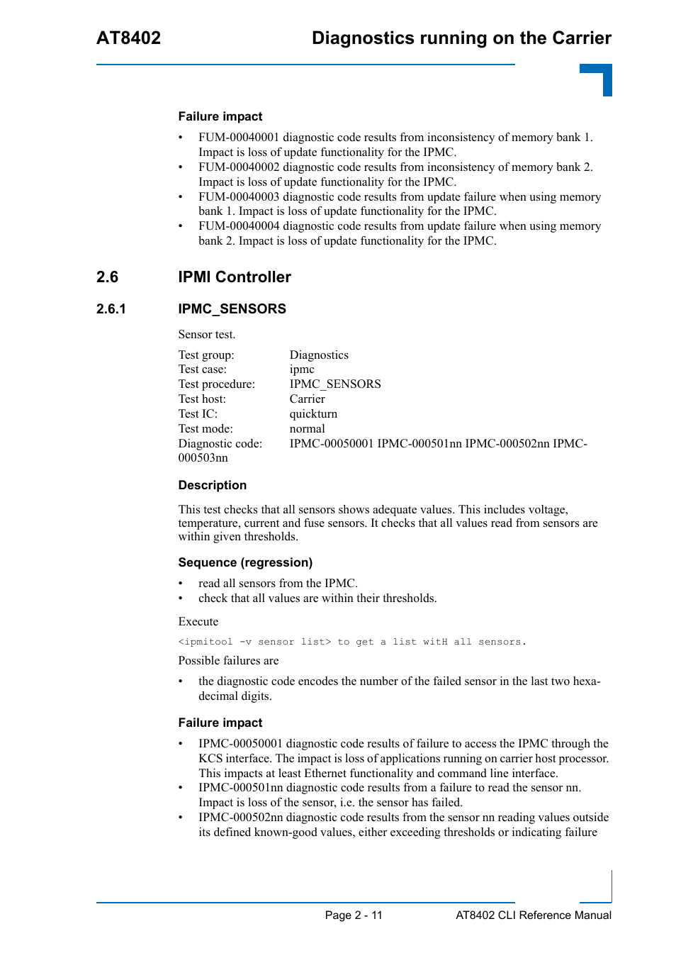 6 ipmi controller, 1 ipmc_sensors, Ipmi controller - 11 | Ipmc_sensors - 11, At8402 diagnostics running on the carrier | Kontron AT8402 Diagnostics Manual User Manual | Page 19 / 39