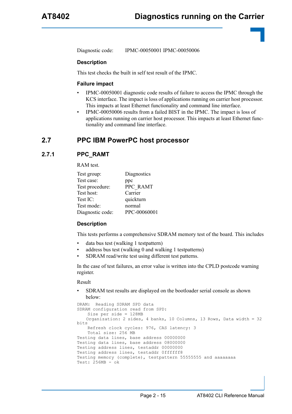 7 ppc ibm powerpc host processor, 1 ppc_ramt, Ppc ibm powerpc host processor - 15 | Ppc_ramt - 15, At8402 diagnostics running on the carrier | Kontron AT8402 Diagnostics Manual User Manual | Page 23 / 39