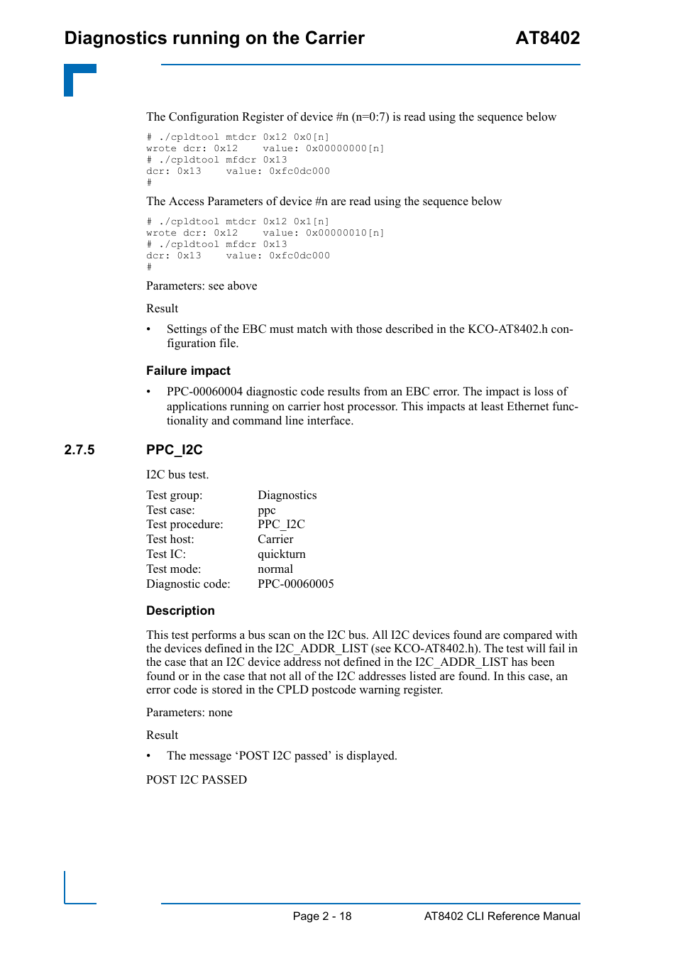 5 ppc_i2c, Ppc_i2c - 18, Diagnostics running on the carrier at8402 | Kontron AT8402 Diagnostics Manual User Manual | Page 26 / 39
