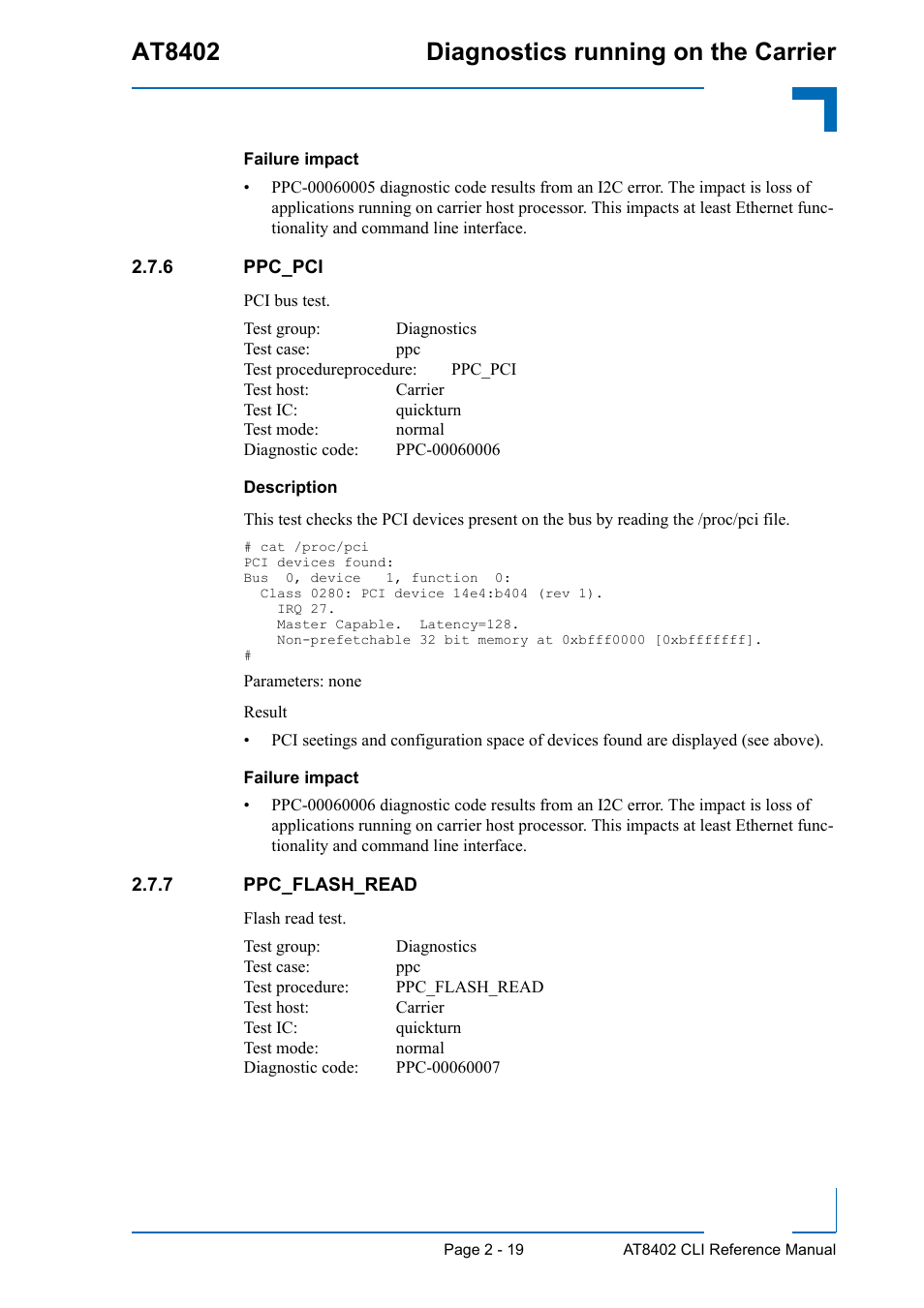 6 ppc_pci, 7 ppc_flash_read, Ppc_pci - 19 | Ppc_flash_read - 19, At8402 diagnostics running on the carrier | Kontron AT8402 Diagnostics Manual User Manual | Page 27 / 39